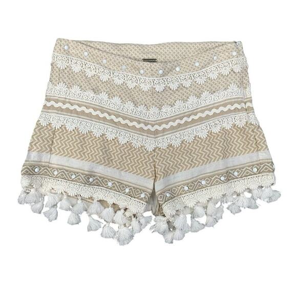 Dodo Bar Or Shorts Womens S Small Sand White Cotton Eyelet Studded Tassel Fringe - Picture 1 of 12